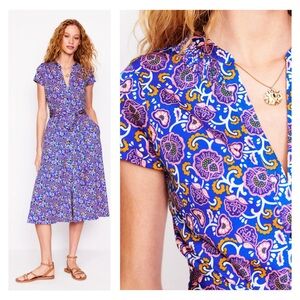 Boden Sara Jersey Shirt Dress in Gallery Blue, Garden Vine- NWT
